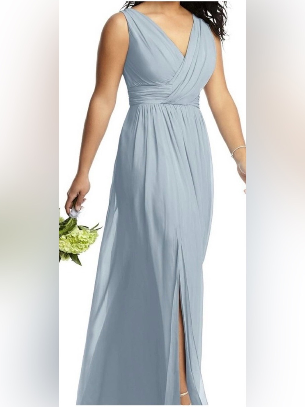 Dessy collection Draped Chiffon Maxi Dress w/ Front Slit style:2894 in midnight